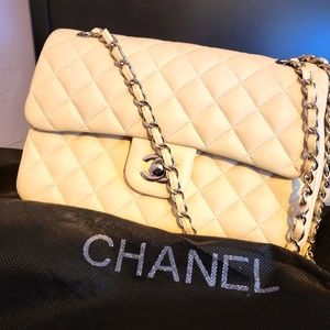 Classic Chanel Double Flap Small Beige Bag